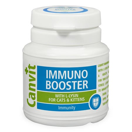 Canvit Immuno Booster pro kočky 120 tablet.

Hlavní složky:


	L-Lysin pro podporu imunity při infekci horních cest dýchacích.
	Kurkumin k posílení imunity.


Indikace:


	Prevence a podpora léčby kočičí rýmy u koťat a koček.