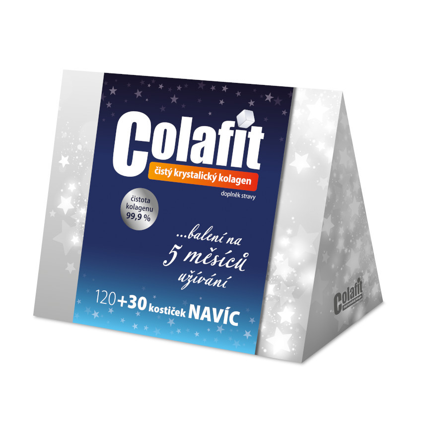 Colafit 120+30 Kostiček navíc.


	Čistý krystalický kolagen typu I.
	Malé snadno polykatelné kostičky. Je bez chuti a bez zápachu a kolagenovou kostičku je možné si vytvarovat v ústech do podoby, jaká se dobře polyká i těm, kteří mají s polykáním tablet problémy.
	Stačí užívat 1 denně.